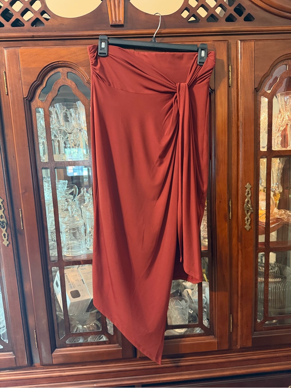 Nine West Women’s Asymmetric Tie-Detail Skirt in Rust Size Medium